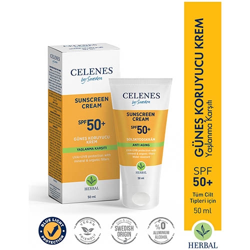 Celenes By Sweden Celenes Herbal SPF50+ Yaşlanma karşıtı Güneş Kremi 50 ml