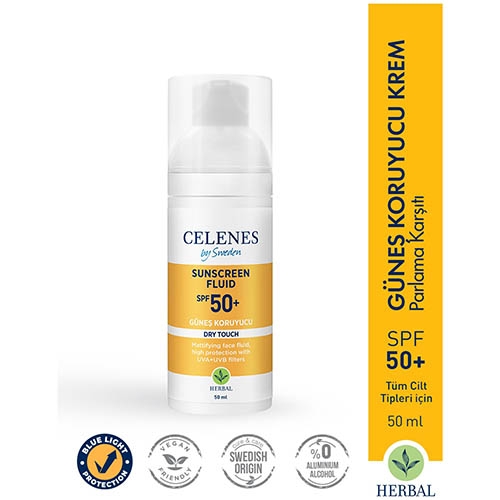 Celenes By Sweden Herbal Dry Touch Yüksek Korumalı Fluid 50 Spf Güneş Koruyucu Yüz ve Dekolte Bölgesi