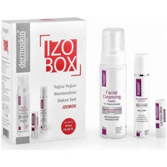 Dermoskin Izobox Yağsız & Yoğun Bakım Seti - (Nemlendirici Krem 50 ml + Yüz Yıkama Köpüğü 200 ml + Lip Care Stick)